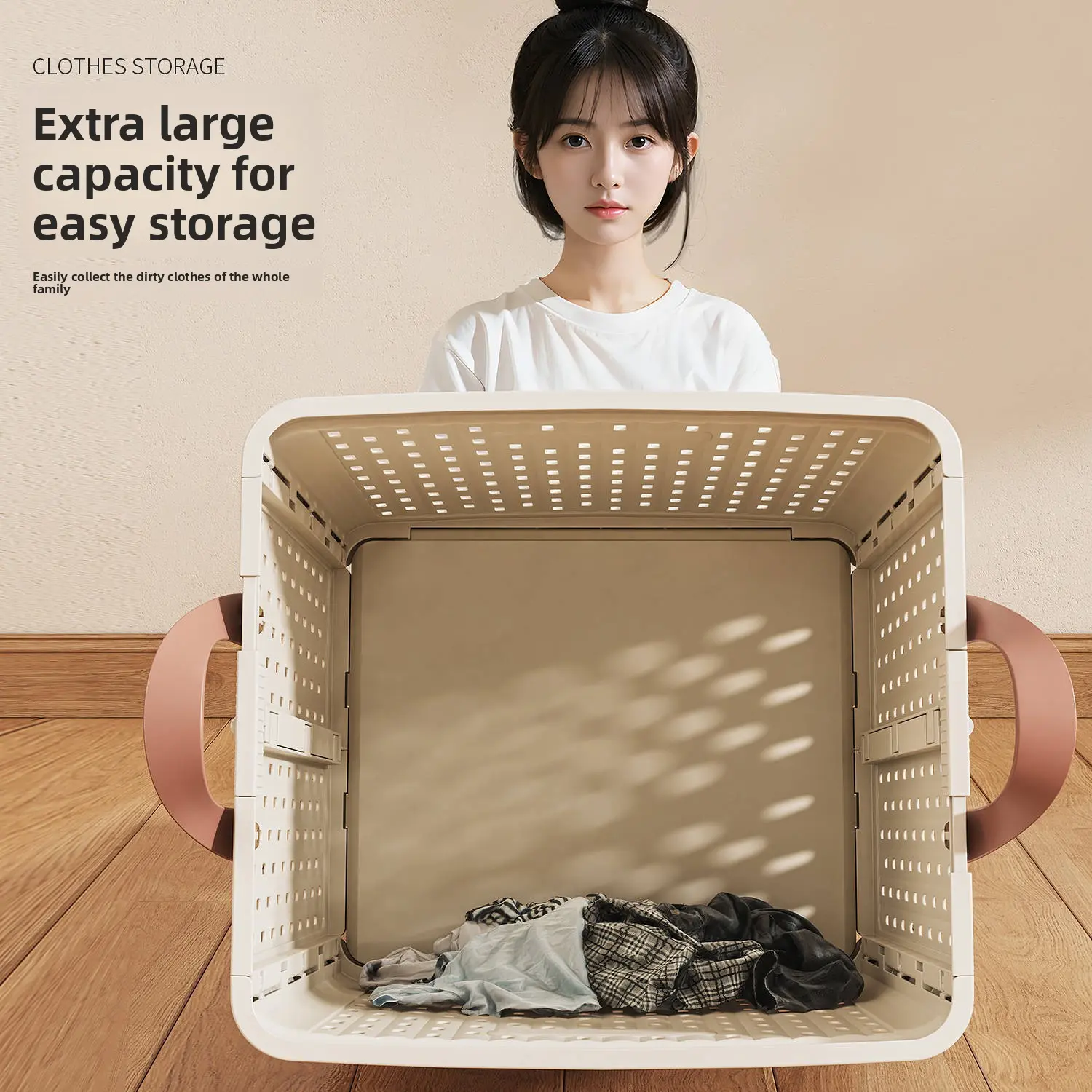 Light Luxury Polypropylene Laundry Hamper - Foldable Large Capacity Laundry Storage Bin with Handles, Bathroom Household Clothes Organizer, Single Unit Dirty Clothes Holder, Foldable Bin