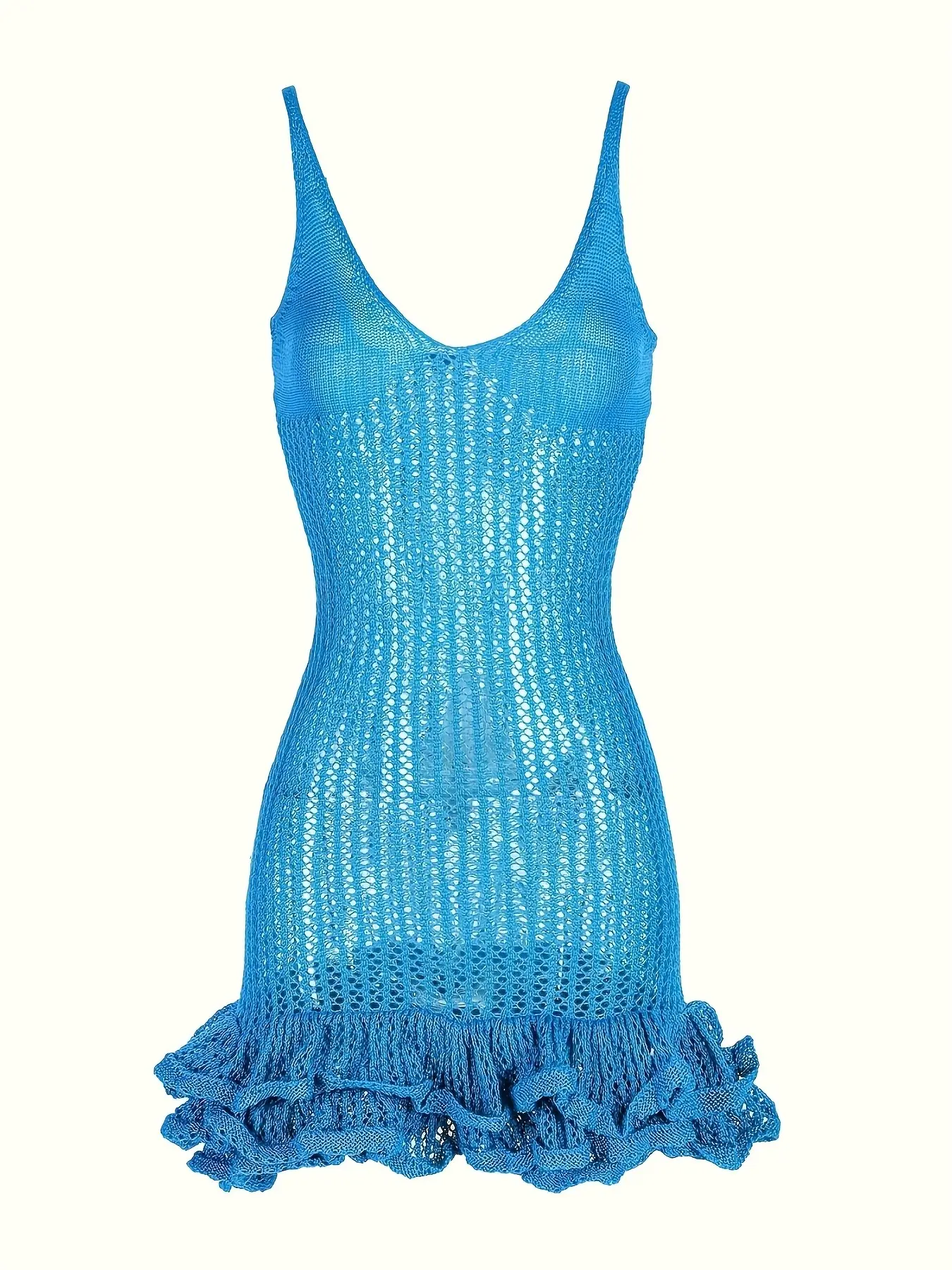 Sexy Solid Color Strapless Knit Dress, Summer Short Sleeve Hollow Out Design, Bodycon Style, Perfect for Spring & Summer Fashion