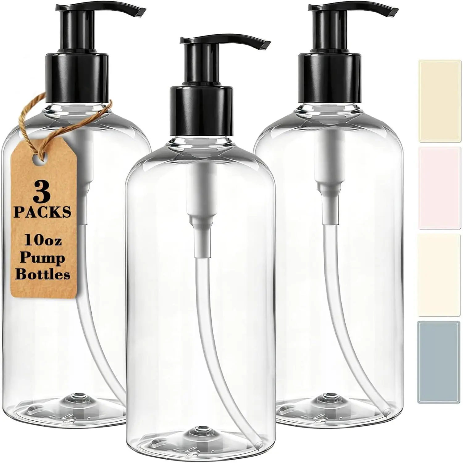 3 Packs 10oz Clear Pump Bottle with Black Pump for Liquid Soap | Empty Shampoo and Conditioner Bottles, For  Wash Lotion, Plastic Refillable Pump Bottle Dispenser for Travel