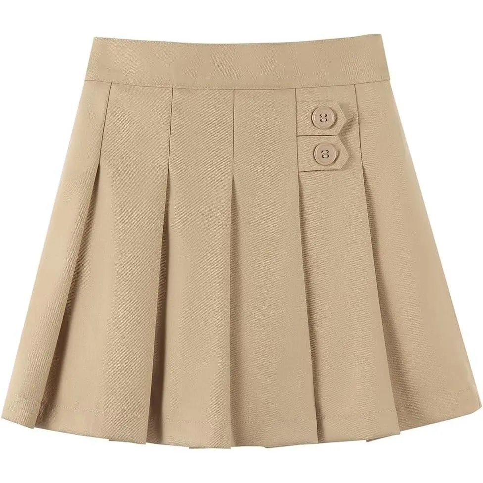 Girls Button Pleated Scooter Skirt School Uniform Skort (5-12 Years)(Gift)