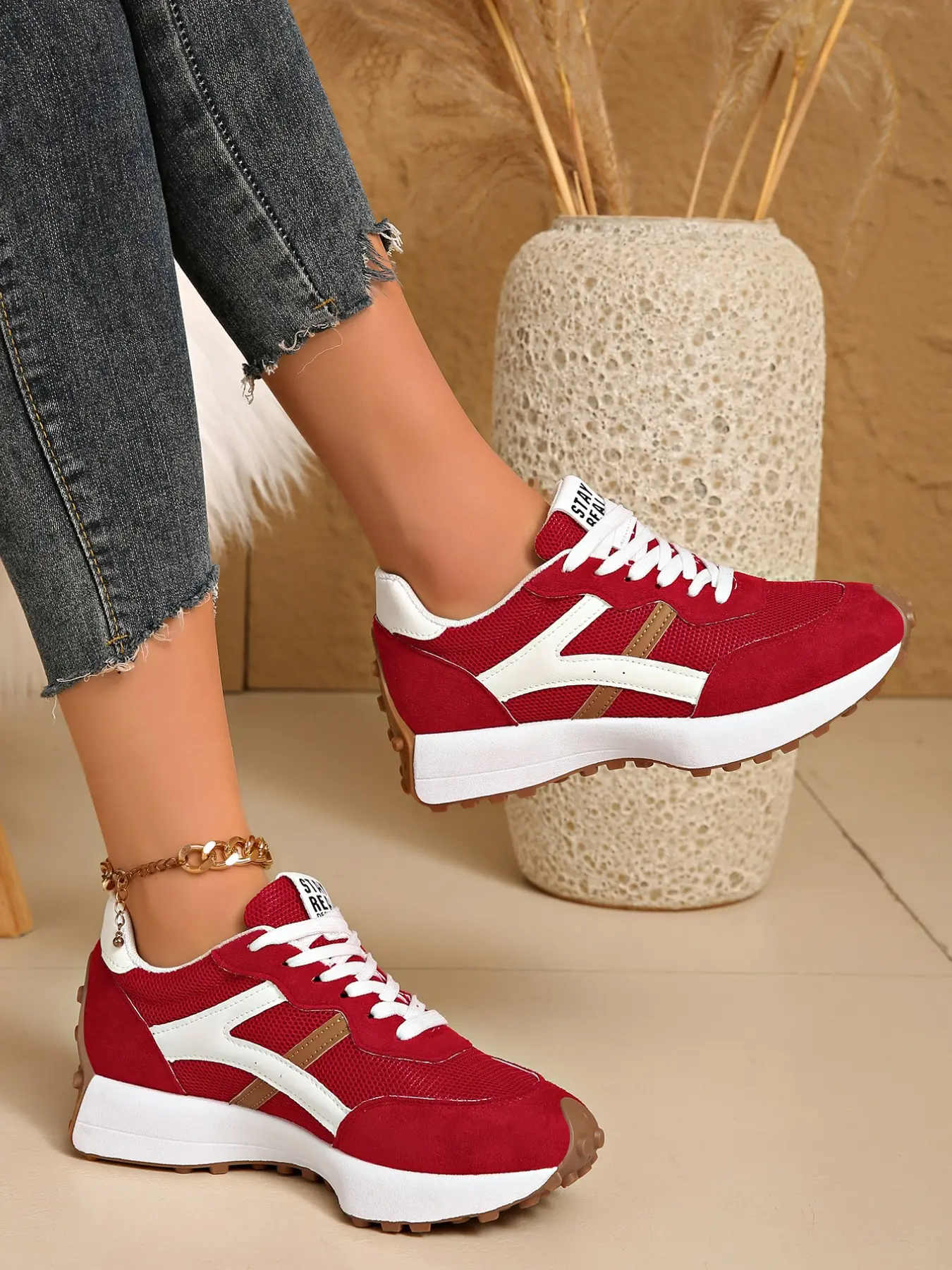 Women's Fashion Sneakers Thick Sole Design, Casual Comfort Walking Shoes, Daily Wear Textile Upper, All Seasons, Casual Trendy Sneakers