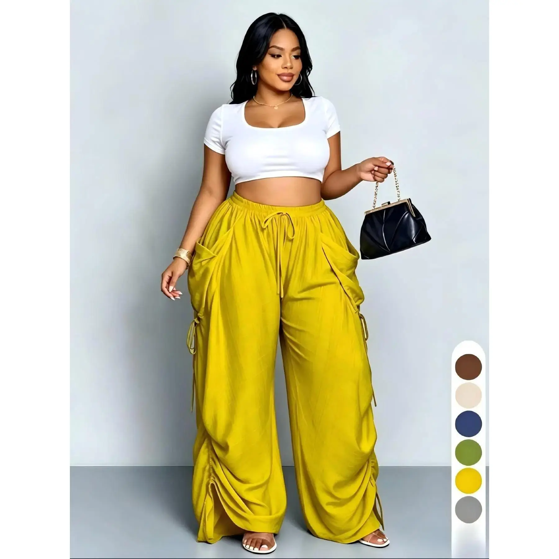 Women's Harem Pants Bottom, Casual High-Waisted Cotton Linen, Medium Stretch Thin Drawstring Pockets, Versatile Street Style, Streetwear