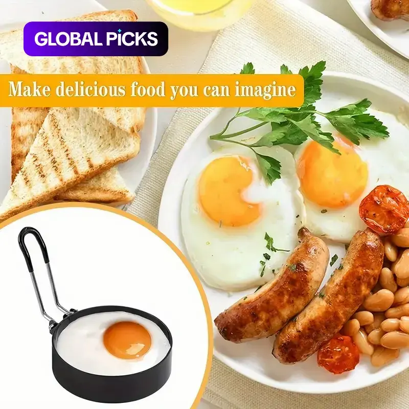 Stainless Steel Non-Stick Egg Ring with Silicone Handle, Egg Rings for Frying Eggs, Round Frying Mold for Eggs, Perfect Breakfast Tool for Home and Outdoor Cooking, Kitchenware Cooking Accessory #GLOBAL PICKS
