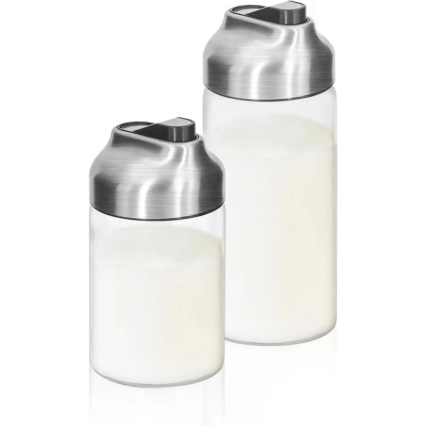 Glass Coffee Creamer Container Set, Creamer Pitcher 7oz + 12oz Glass Dispenser Container Set for Creamer, Milk and Spices, Coffee Bar Accessories, Pack of 2