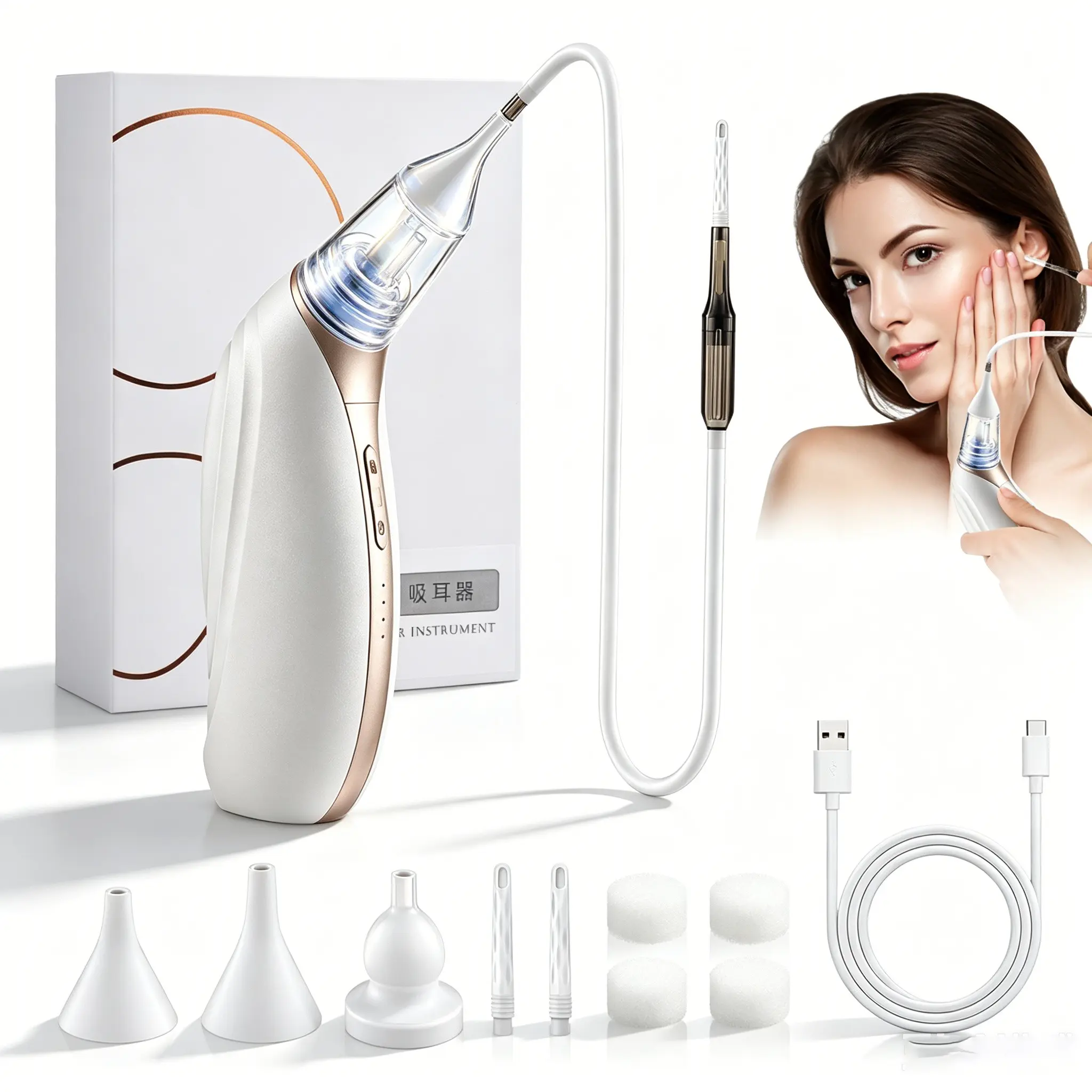 Electric Ear Wax Vacuum Remover, Earwax Removal Tool, Nose Aspirator 2-In-1, 3-Speed Electric Nose and Ear Cleaner,  Swimming Flying Ear Suction Device  USB Rechargeabl