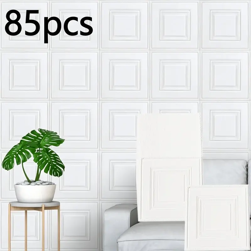 85pcs Self-Adhesive Wallpaper, Ceiling Decor Stickers, Thick Waterproof Foam Wall Decals, Bedroom Living Room Background Wallpaper