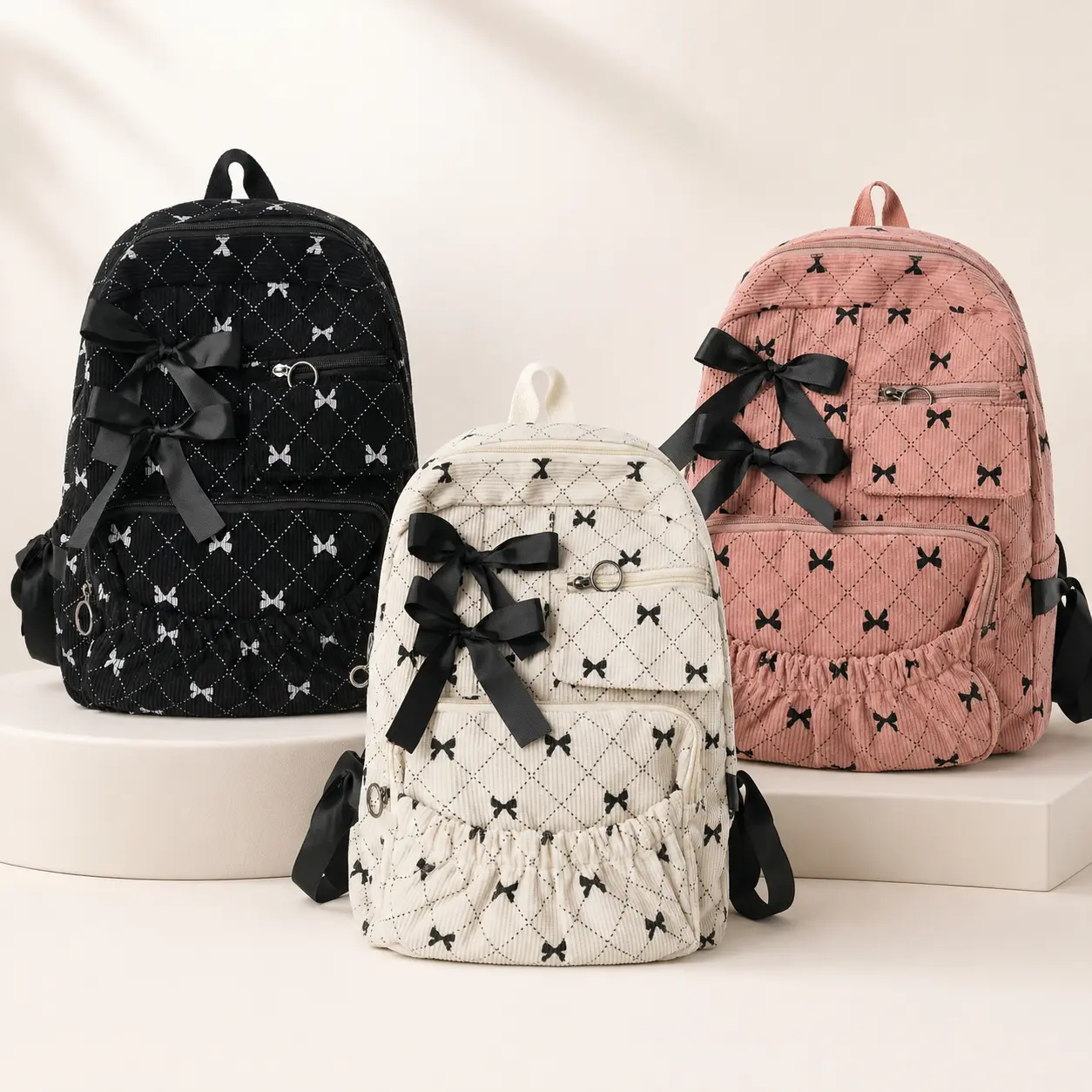 Velvet Sweet Bow Backpack for School Girls, Large Capacity Functional Backpacks, Backpacks For School tiktokshopbacktoschool