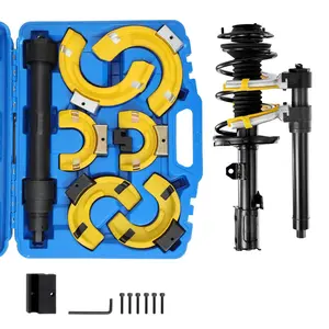 Strut Spring Compressor Set For MacPherson Struts - Pro Grade Fork Strut Coil Extractor And Remover Tool With Interchangeable Heads, Durable Yellow Protective Sleeve, And Carrying Case For Automotive Maintenance And Repair
