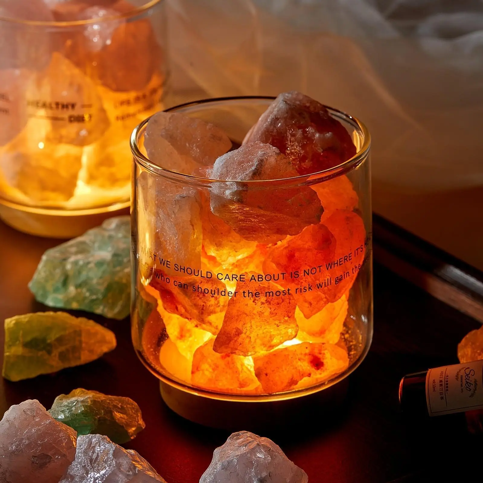 Natural Crystal Raw Stone Aromatherapy Lamp, Rose Quartz Mineral Fragrance Incense Light, Home Bedroom Living Room Decoration Gift, Decorative Atmosphere Lighting
