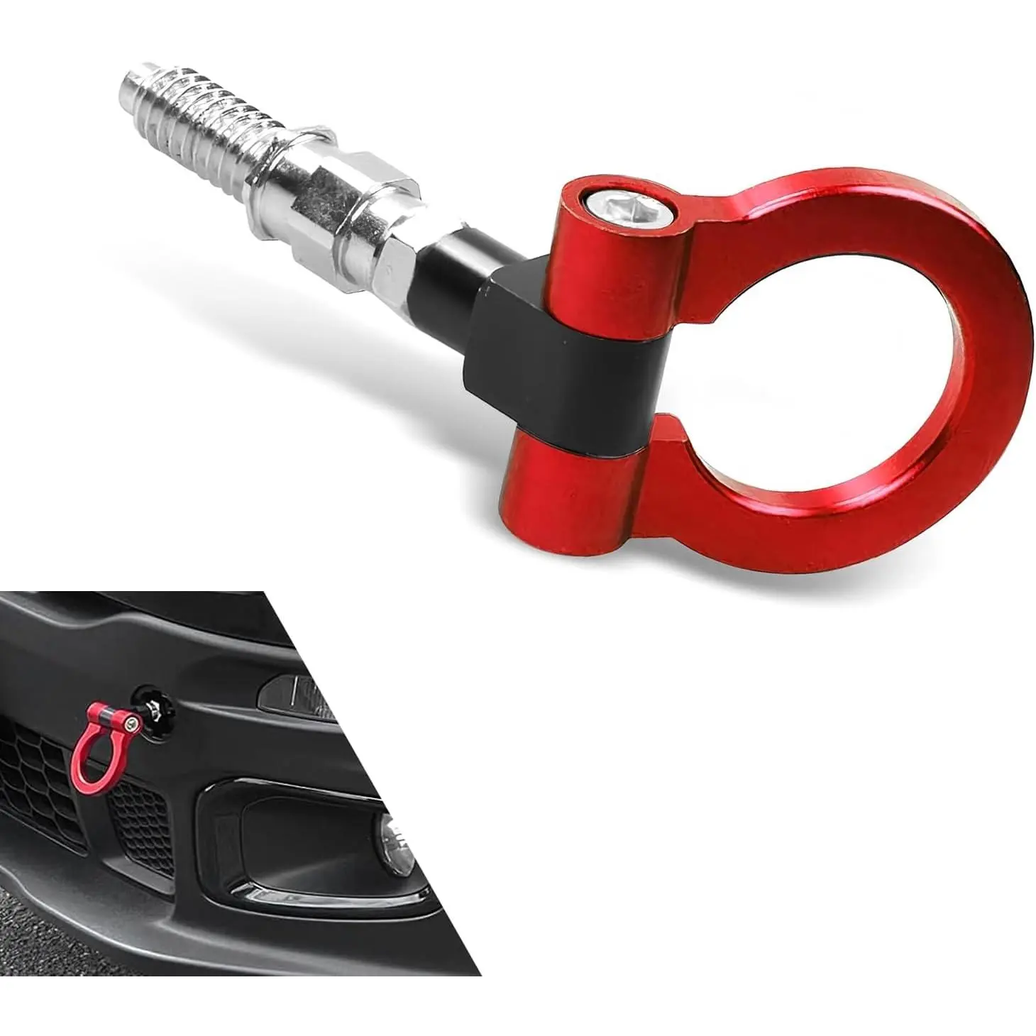 Alloy Metal Rustproof Car Front Bumper Tow Hook - Screw-On Smooth Towing Pull, Heavy-Duty Racing Style Pull Ring, Universal Tuning Accessory for Most European Vehicles (Red)