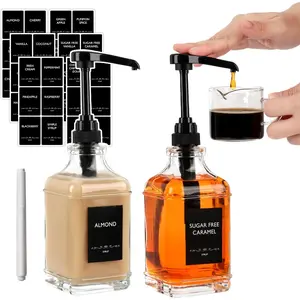 Coffee Syrup Dispenser 16 oz 2 Pack,Clear Glass Syrup Bottle with 1/4oz Capacity Pump,Syrup Dispenser for Coffee Bar with Plastic Pump