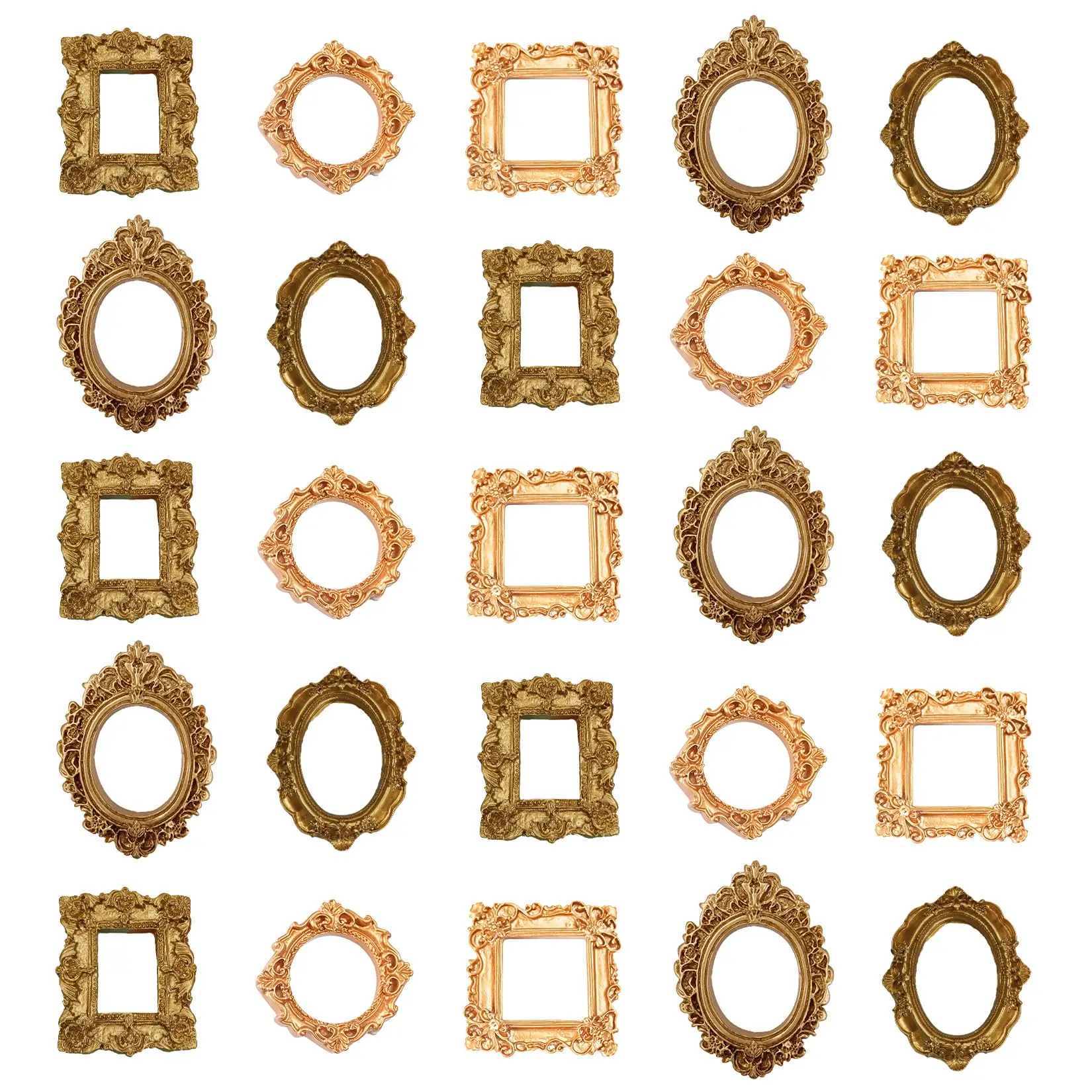 Set of 25 Vintage Gold Mini Picture Frames, Ornate Resin Small Frames for Tabletop Display, Decorative Antique Style for Room Decor, Nail Art, Photo Booth, and Party Decorations