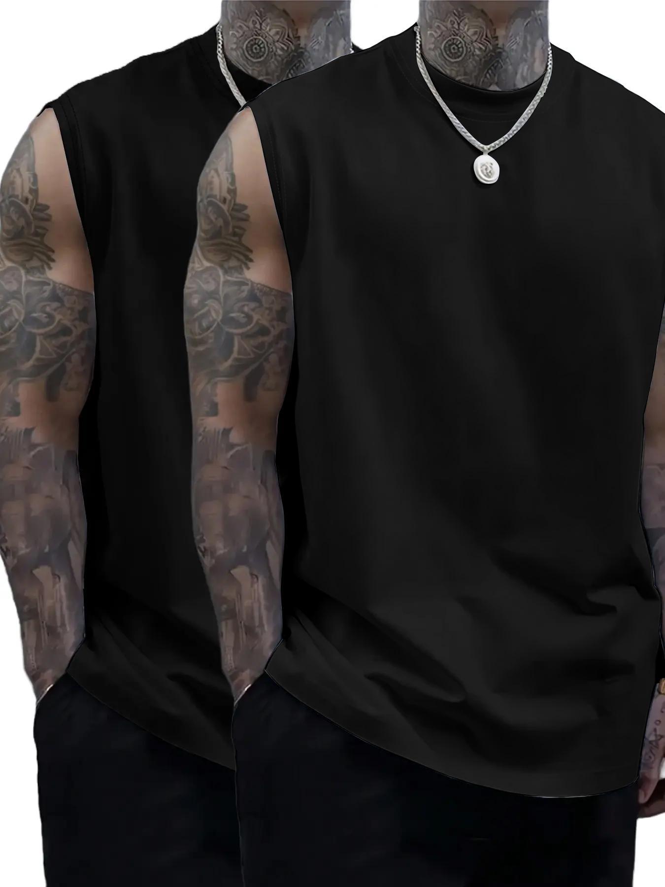 Men's Solid Color Round Neck Tank Top, Loose Casual Comfy Classic Crew Neck Sleeveless Top for Summer, Men's Clothes for Daily Wear, Casual Loose Fit