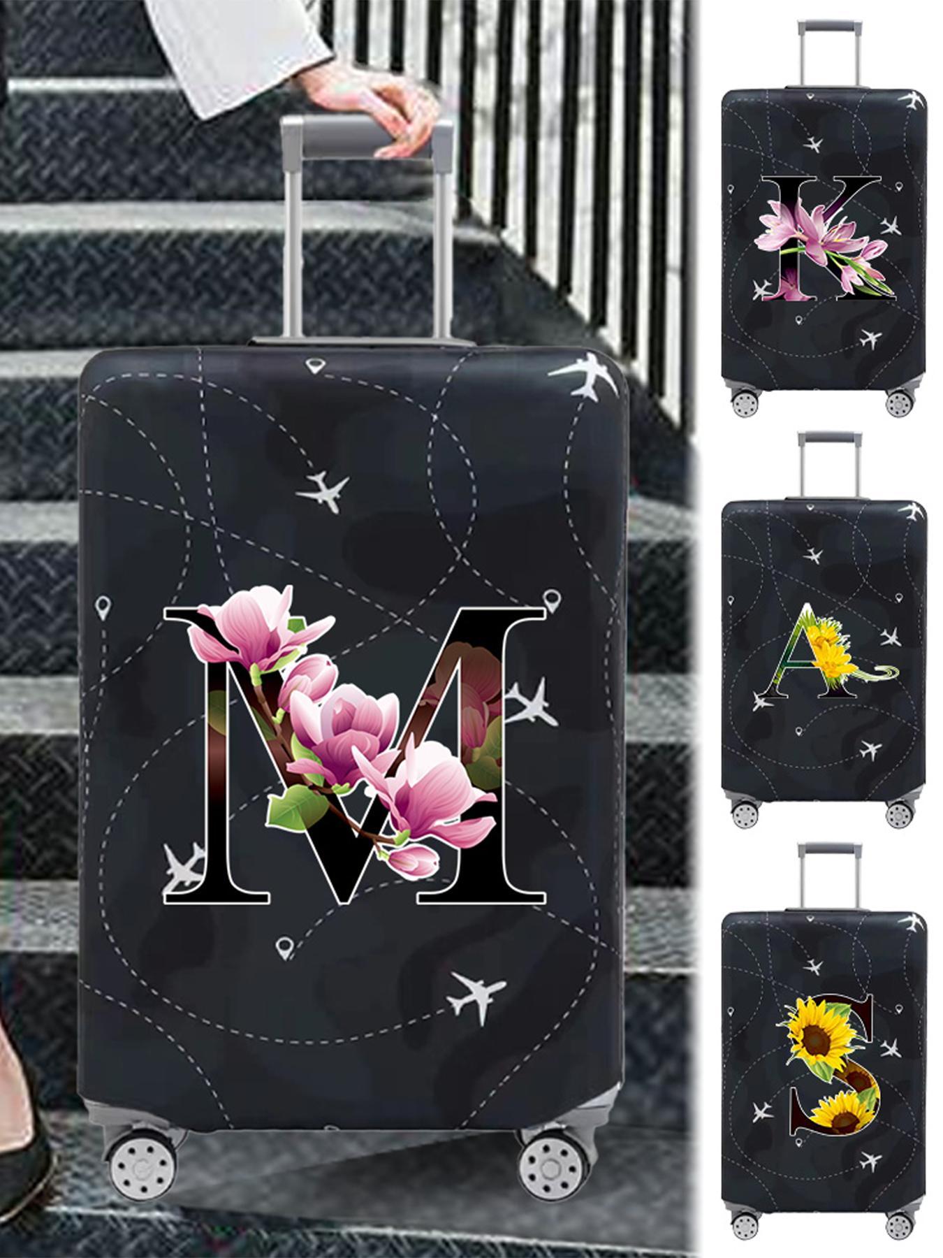 Floral & Letter Pattern Luggage Cover, Stretch Luggage Protector, Baggage Dust Case Cover, Travel Organizer for 18-32 Inch Suitcase