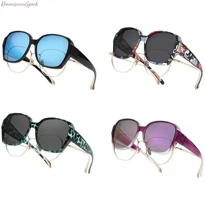XUH 2/4-Pack Unisex Fit-Over Sunglasses for Prescription Glasses - Trendy Angular Oversized Geometric Frames, High Quality Polarized UV400 Sun Shades, Eyewear Fashion for Driving & Fishing