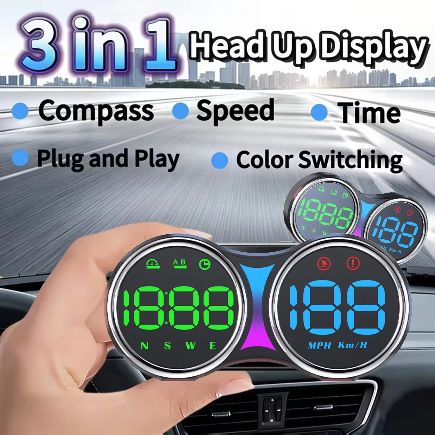 G27 Car Hud Display, Color GPS Speedometer, Digital Mph/km/h, Over-Speed & Fatigue Alert, Plug-And-Play, Compatible with All Vehicles, Easy Installation