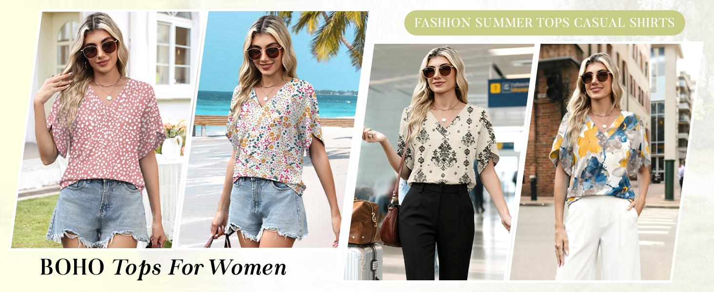 WIHOLL FASHION Womens Summer Tops Short Petal Sleeve Shirts Fashion V Neck Outfits Clothes WIHOLL FASHION Womens Summer Tops Short Petal Sleeve Shirts Fashion V Neck Outfits Clothes