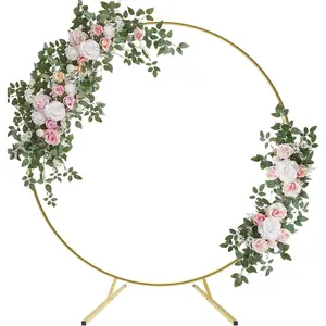 Balloon, 7.4FT Round Wedding Arch with Extended Base for Ceremony, Stable Circle Arch Backdrop Stand Metal, Frame with Two Water Bags for Birthday Party Baby Shower Decoration, Gold