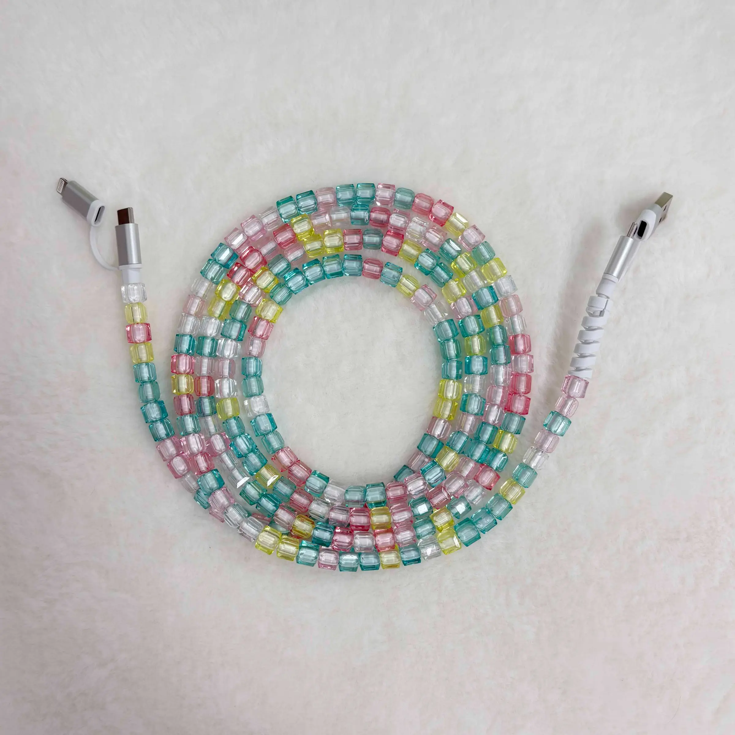 5.9ft Beaded Decorative 4-In-1 Multi-Function Charging Cable, Compatible with USB-C and Lightning Devices, Perfect Gift for Women