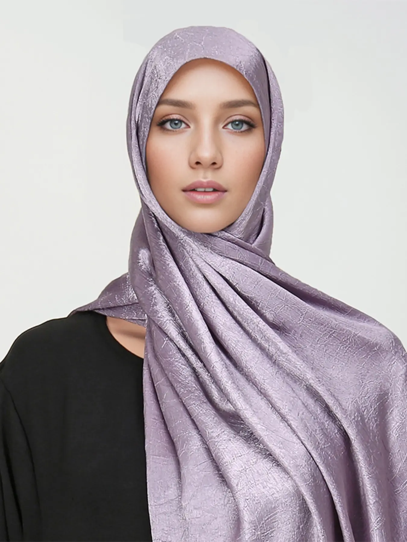 1pcs Wrinkle Texture Satin Hijab, Soft Light Solid Long Headscarf, Gentle Neutral Color, Modest Fashion Accessory
