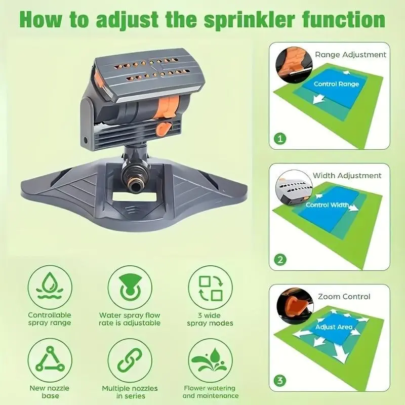 Garden Sprinkler with 16 Nozzles, 180° Adjustable Rotating Head, Automatic Irrigation System, Wide Coverage, Easy Installation, Garden Watering Sprinkler