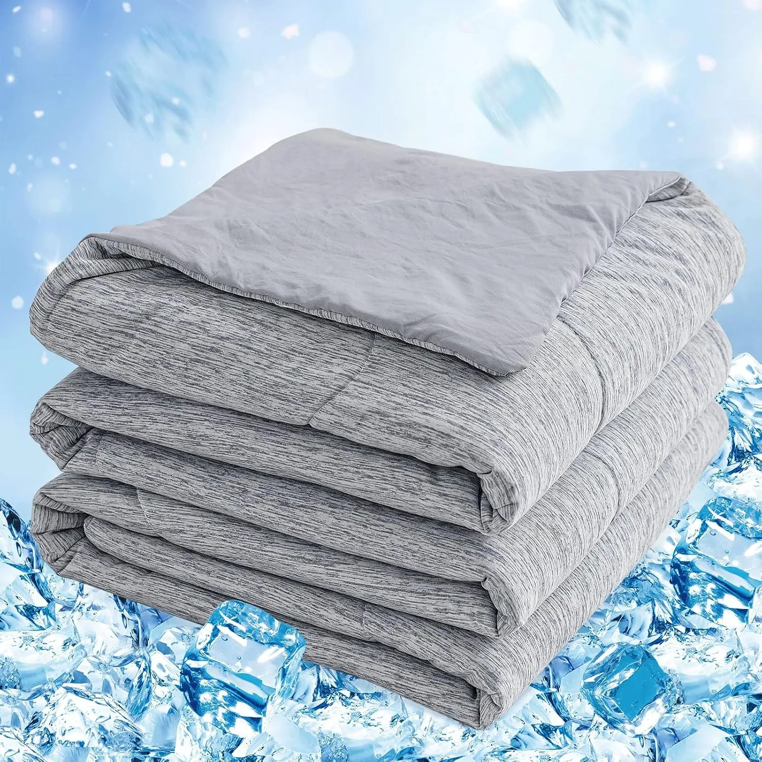 Double-Sided Rectangular Polyester Fill Cooling Comforter, Q-Max 0.45, Twin XL 60"x90" Grey Cool Blanket for Hot Sleepers (Single Person Use)