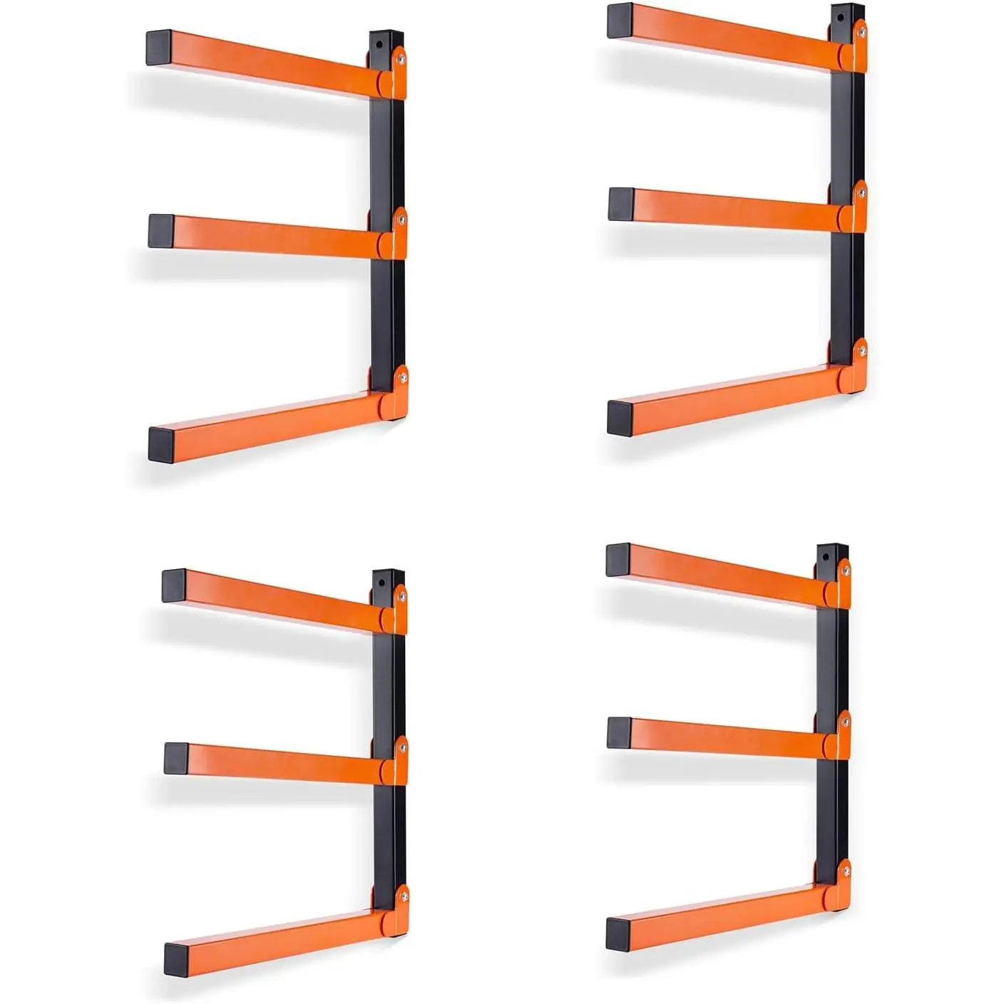 4-Pack Wall Mount Wood Organizer Shelf with 3-Level Metal Lumber Storage Rack - Easy Installation, Indoor & Outdoor Use