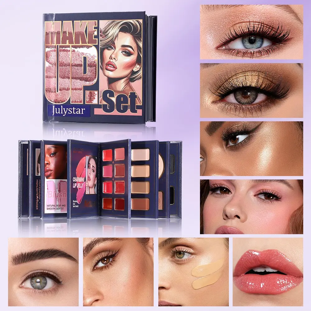 8-In-1 Makeup Palette Notebook, 32 Shades Eyeshadow, Highlighter, Blush, Lip Gel, Concealer, Contour, Setting Powder, Perfect Gift