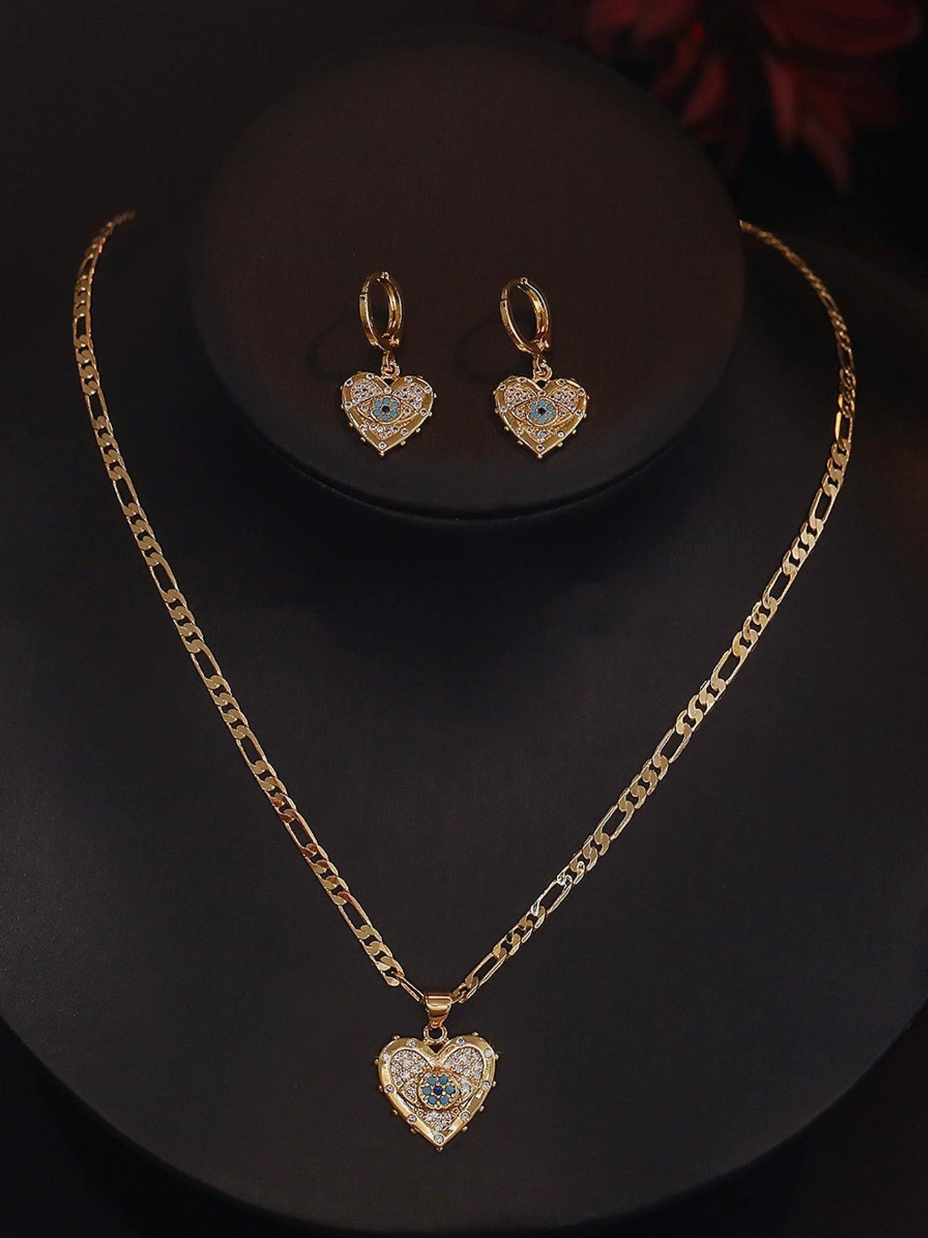 Fashion Heart Shaped Pendant Necklace & Dangle Earrings, Artificial Gemstone Decor Zirconia Jewelry Set for Party, Daily Decor, Trendy All-match & Exquisite Jewelry for Birthday Gift