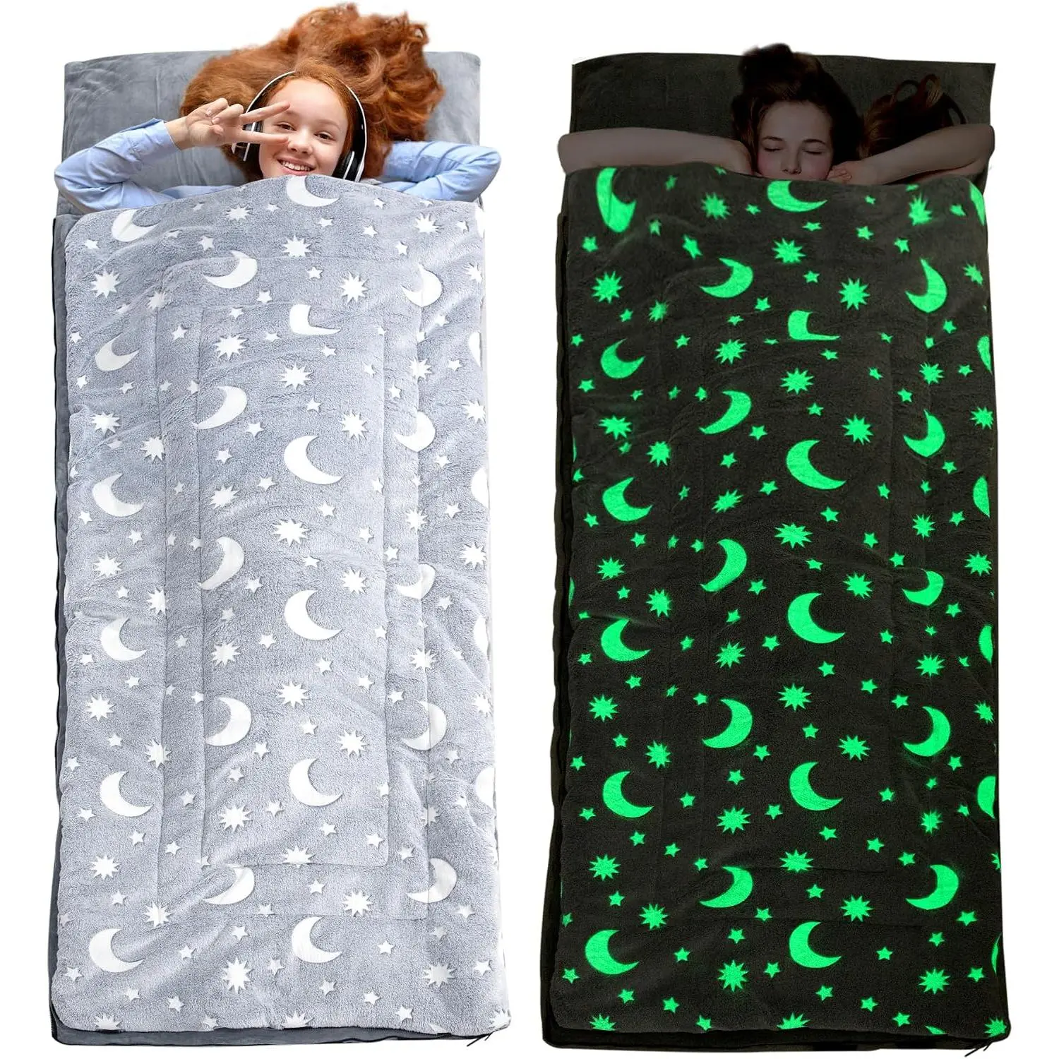 Glow in The Dark Sleeping Bags for 10~12 Years Old Kids, Soft Kids Nap Mat with Pillow and Blanket for Daycare School, Travel Sleep Bag for Childern Girls Boys Truck Travel Camping