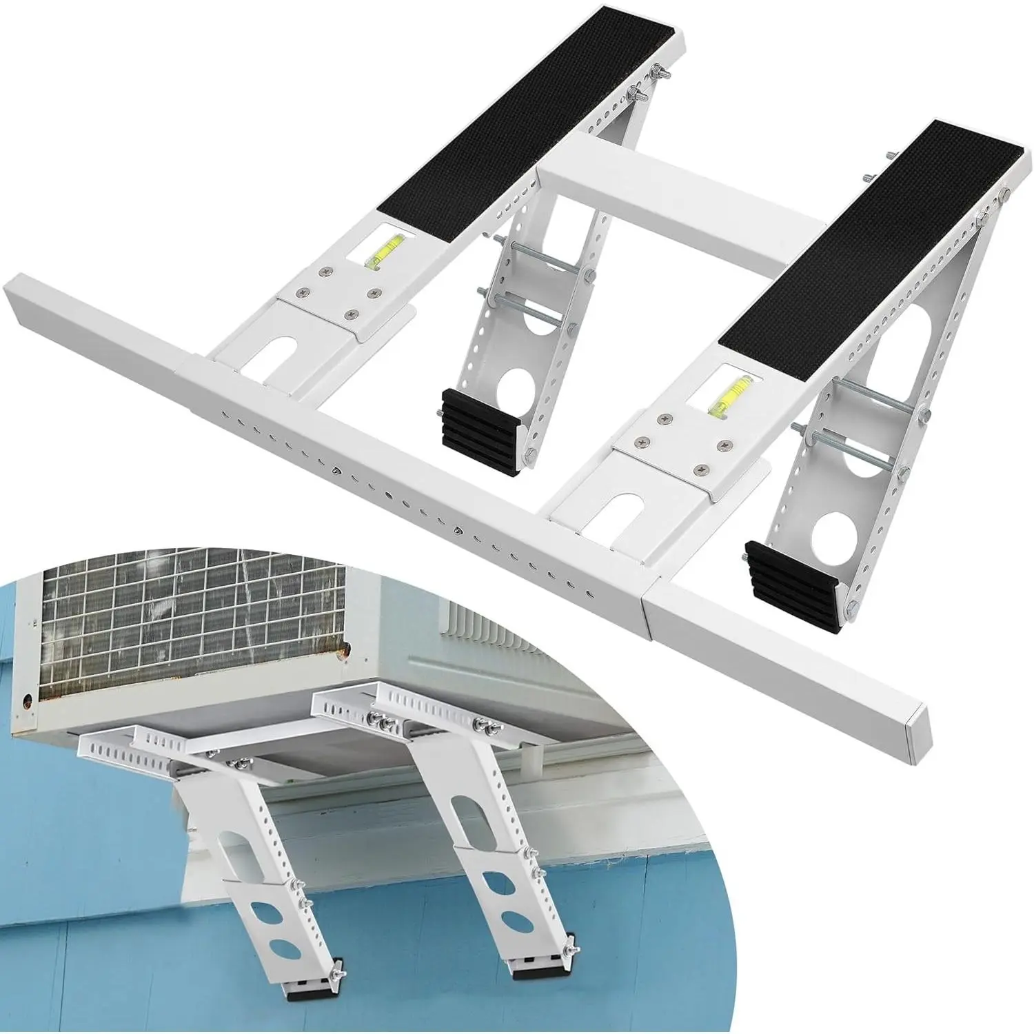Heavy Steel Adjustable Window AC Support Bracket - Adjustable Legs, Double Arms, No-Drilling Mount, Fits Most Single & Double-Hung Windows, Holds Up to 220lbs, Window Mount