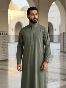 Islamic Muslim Traditional Clothing, Classic Men's Deep Stand Collar Long Robe, Eid Al-Adha, Ramadan, Gift Idea