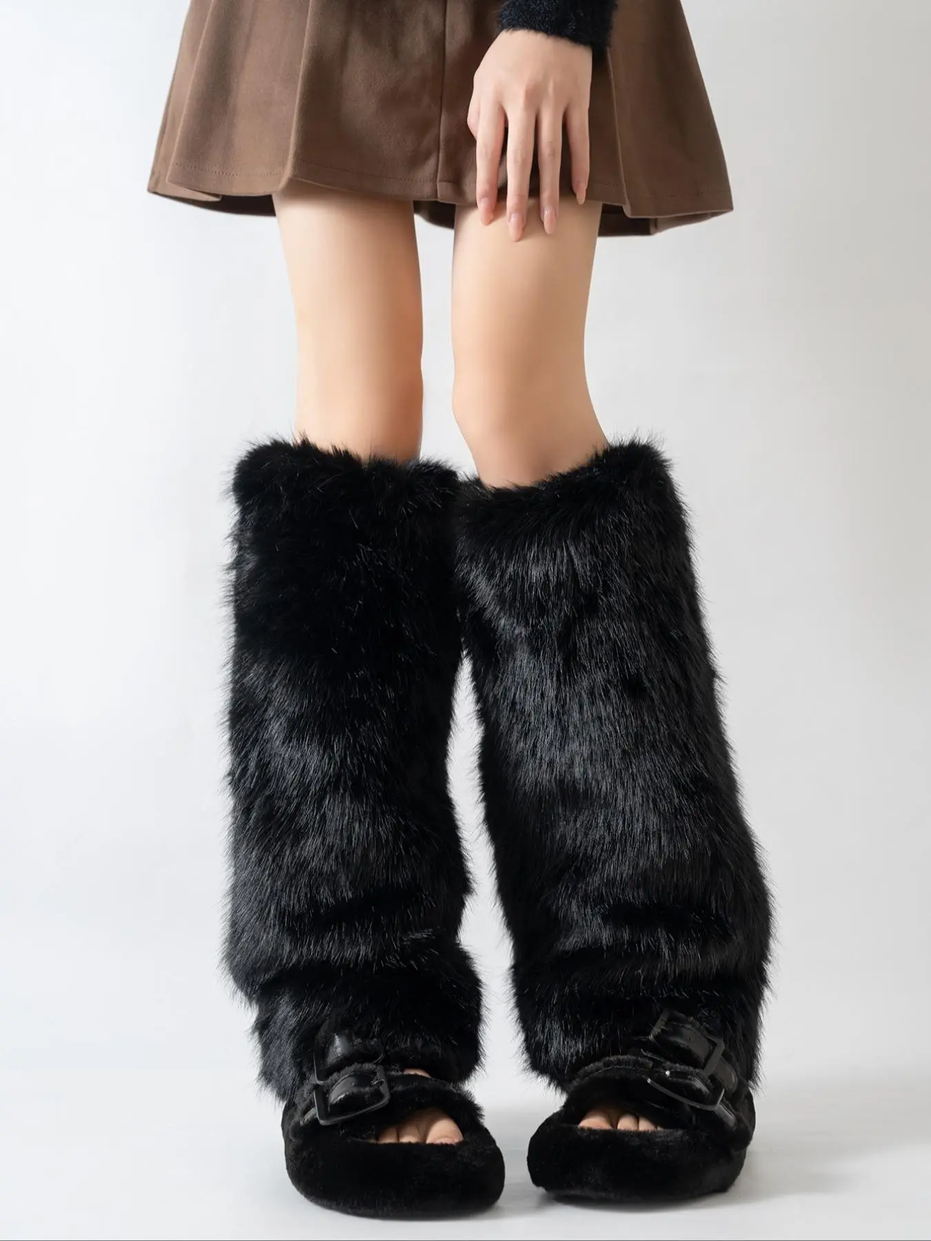 Autumn Winter Thick Warm Leg Socks, Fox Fur Style, Two-In-One Gloves and Socks, Trendy Wind, Plush Footwear for Girls
