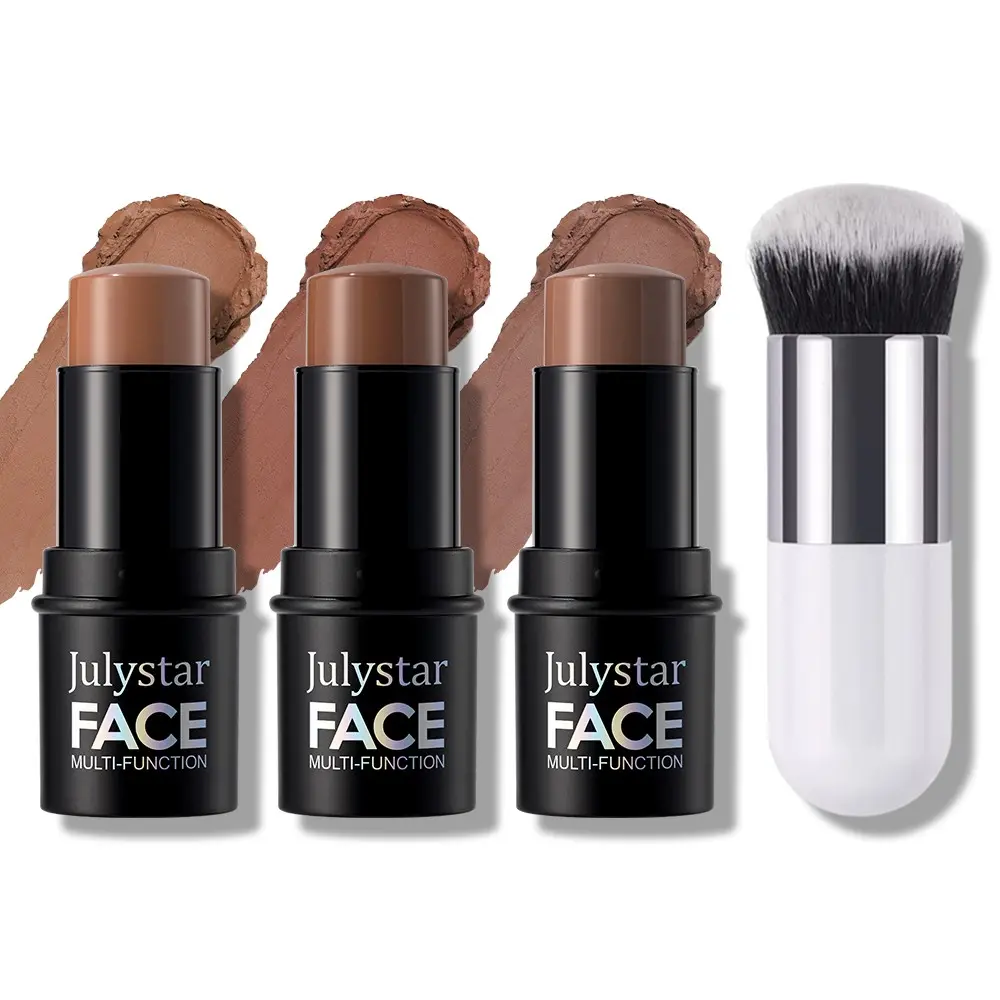 Julystar Multi-Function Contour Stick with Brush, Waterproof Long Lasting Cream, Seamless Blend Face & Body Sculpting Beauty Stick