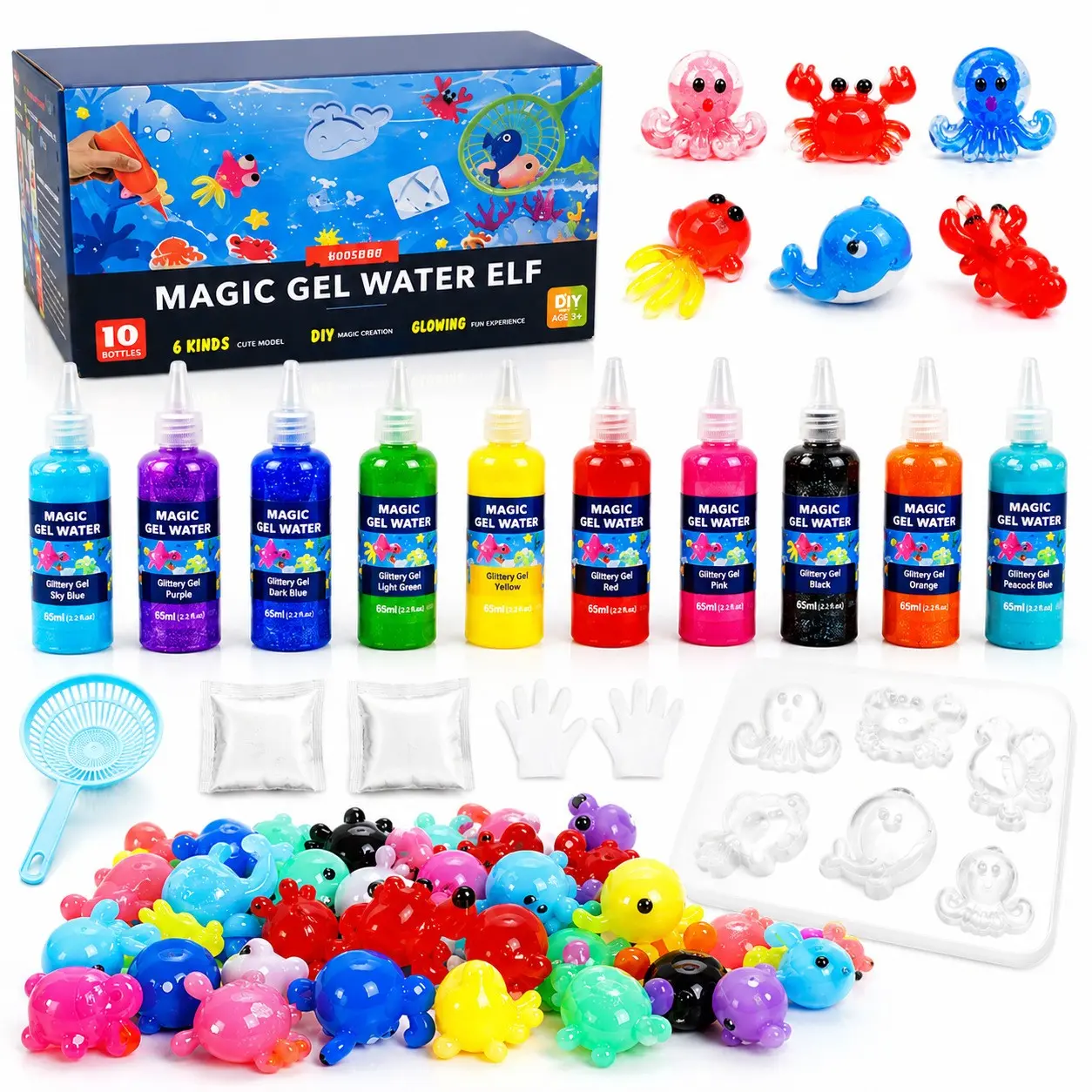 Magic Water Elf Toy Kit–Squishies for Kids, Squishy Fun Set, Squishy Maker Kit, 10 Gels & 5Molds, Magic Gel Water Pets Sensory Toy, Fun DIY Craft Kit, Party Favors, Birthday for Kids Ages 3+