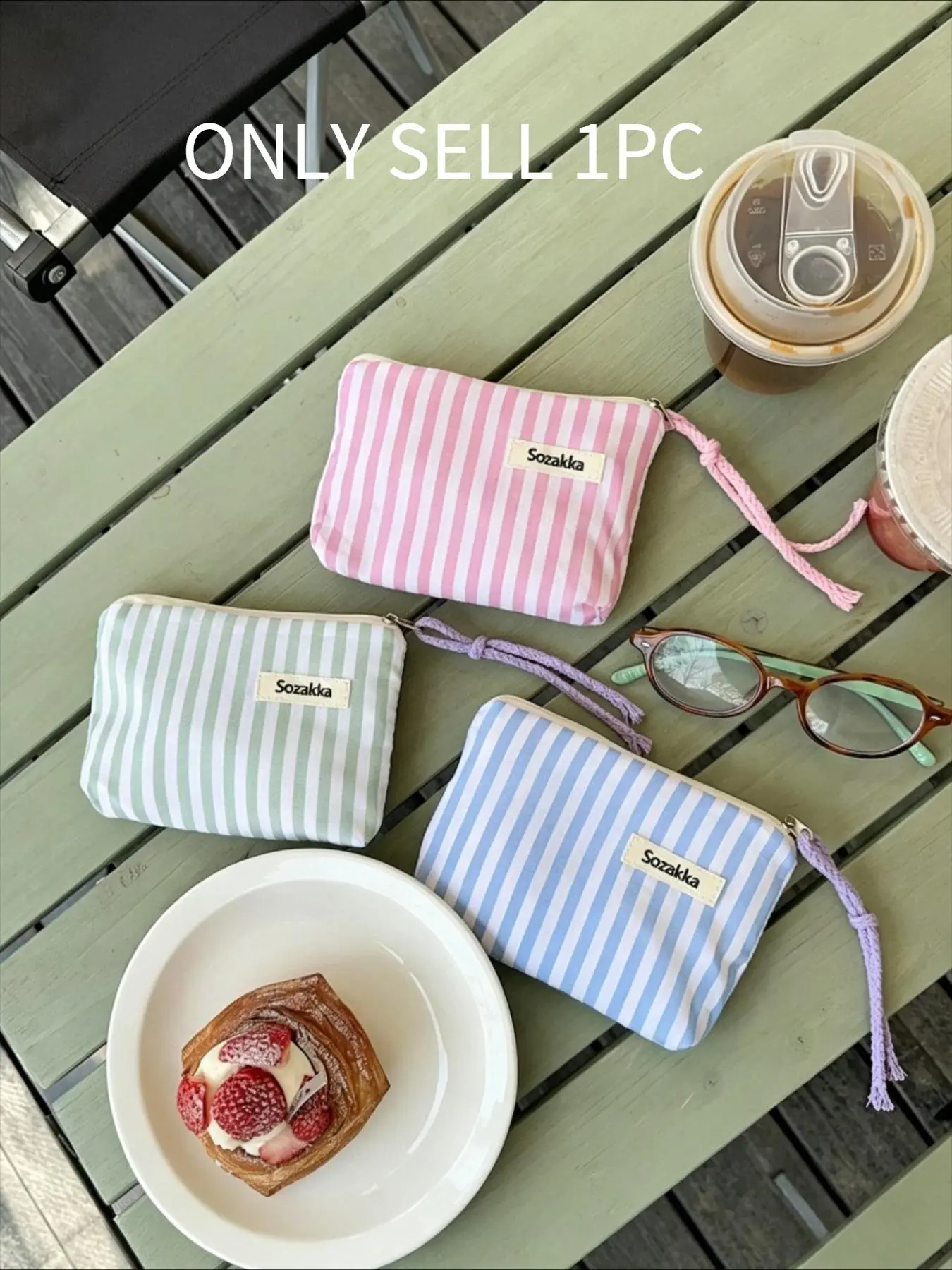 Small Cosmetic Make Up Bag Mini Canvas Striped Organizer Bags for Women Lipstick Makeup Case Children Cute Purse Coin Pouch Case