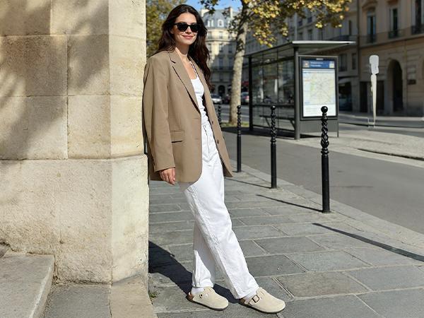 Athlefit Genuine Leather Clogs for Women Soft Cork Footbed Adjustable Buckle Mules Slip On Potato Shoes with Arch Support