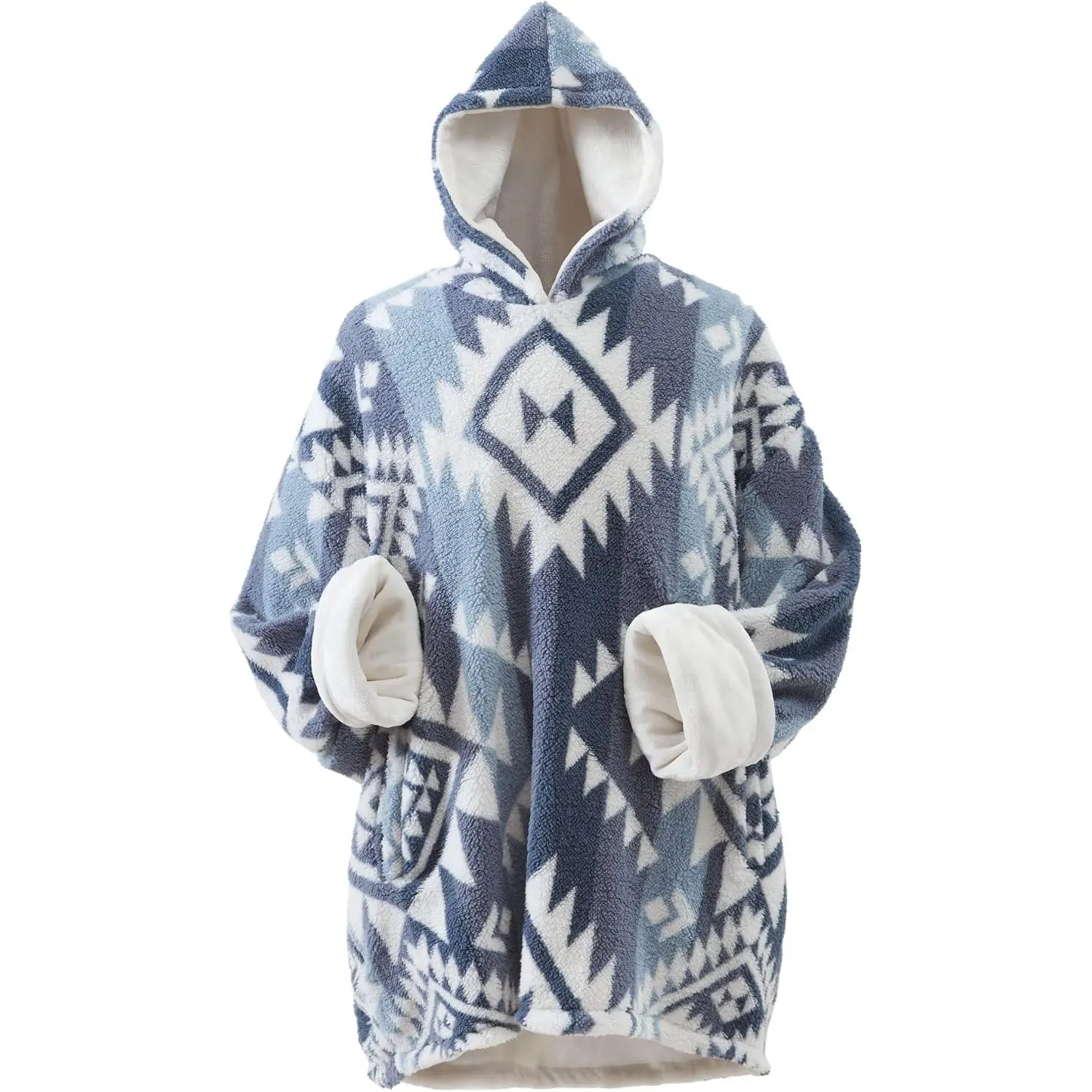 Oversized Wearable Blanket Hoodie, Soft Lined with Pockets, One Size Fits Most for Women Men Adults, Blue