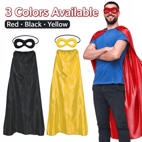 Superhero Cape and Mask Set for Adults, Unisex Super Hero Festive Dress-Up Cosplay Costume, Perfect for Spirit Day, Halloween Parties & Gifts