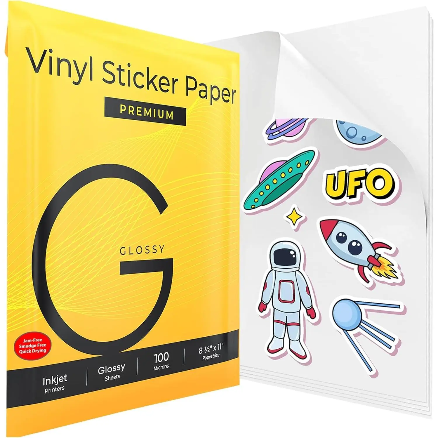 Sticker Paper for DIY Scrapbooking & Stamping - Frosty Clear, Matte-Glossy Printable, Water Resistant, Modern Crafting for Inkjet Printer (Glossy, 8.5x11 Inches, 20 Sheets)