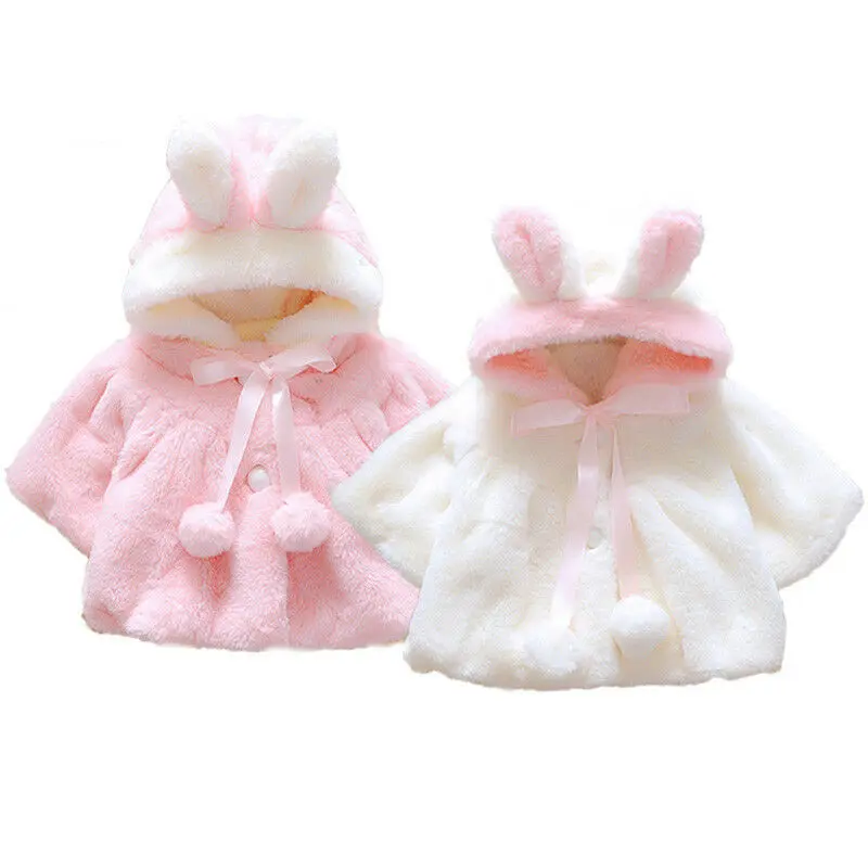 Canrulo Kids Baby Girls Clothes Rabbit Bunny Ear Hooded Coat Warm Jacket Cloak Snowsuits Children Outwear