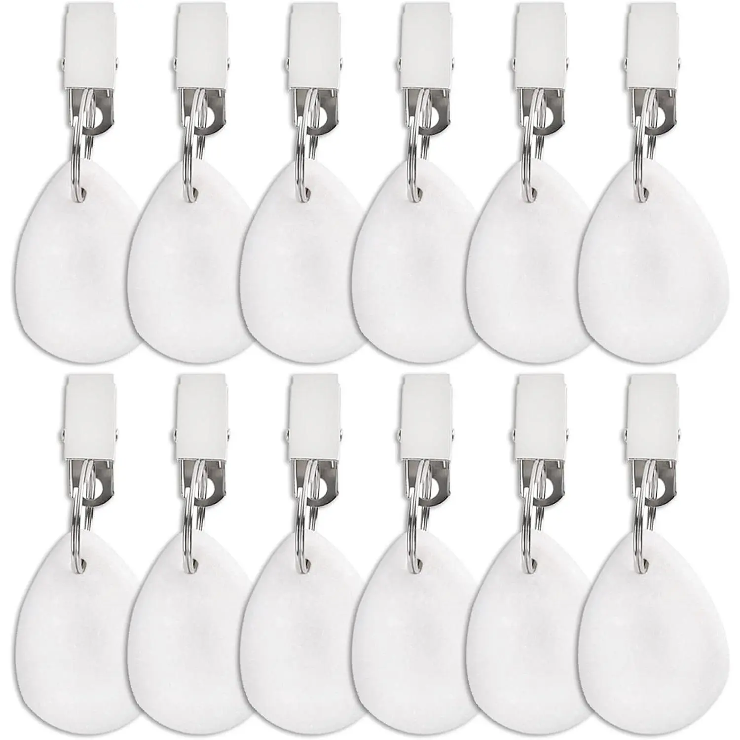 12 PCS Teardrop-Shape Heavy Weight Marble Stone Base Tablecloth Weights with Metal Clips, Indoor-Outdoor Table Cover Holders for Patio, Picnic