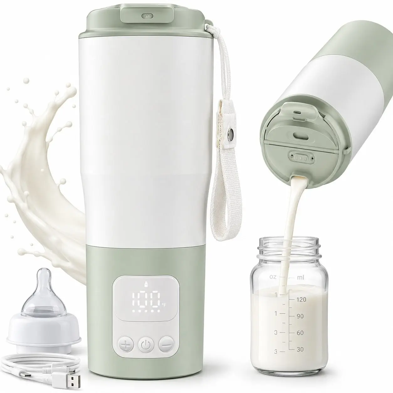 Portable Travel Baby Bottle Warmer with 10400/16000mah Battery, 100°c Heating, Fast Milk Warmer for Breastmilk & Formula Feeding, Digital Display, Fast Bottle Warmers
