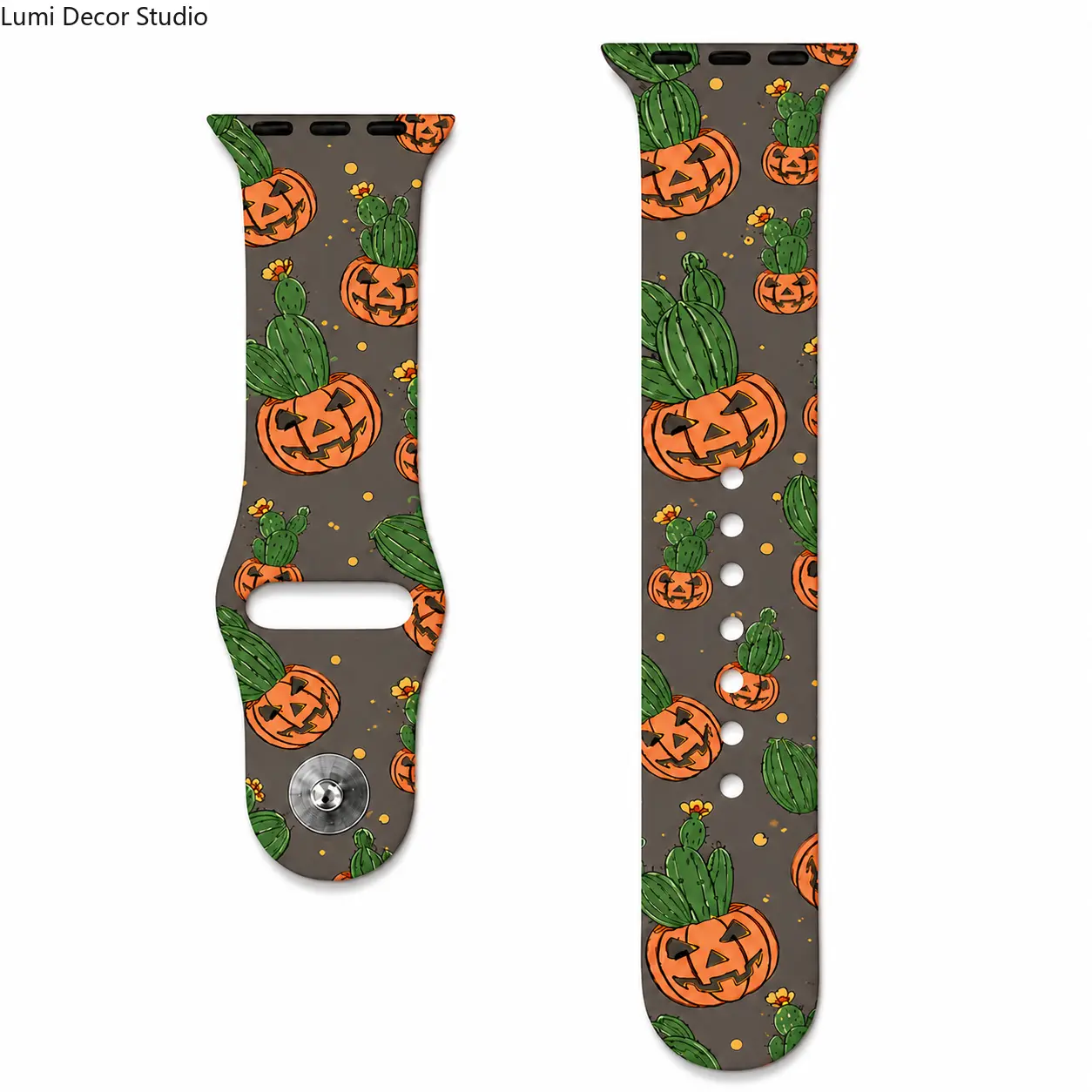Pumpkin Cactus Silicone Smartwatch Band - Southwestern Halloween Adjustable Strap, Sports & Outdoor Accessory for Daily Wear, Seasonal Outfits
