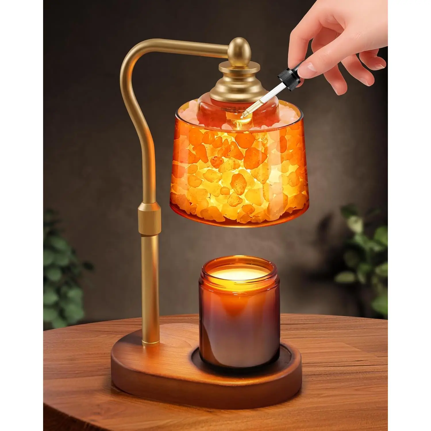 3-in-1 Candle Warmer Lamp with Himalayan Salt & Diffuser | Dimmable Top Down Wax Melt Warmer with Timer,  Glass  Base, Gifts for Women (Color )