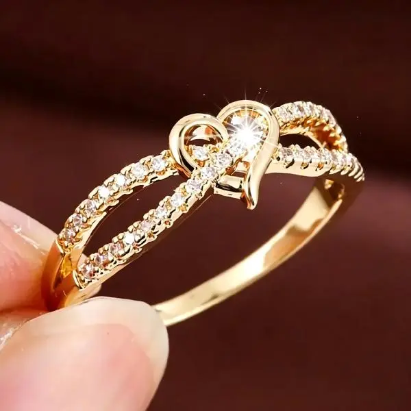 Infinity Heart Ring for Women, Minimalist Zircon Paved Double Split Band, Dainty Stackable Love Promise Jewelry, Valentine's Gift, Sizes 6-10