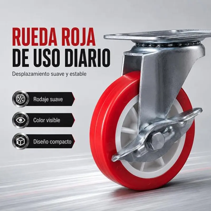 Durable Red Metal Brake Swivel Casters Universal Rolling Wheels for Furniture Trolley