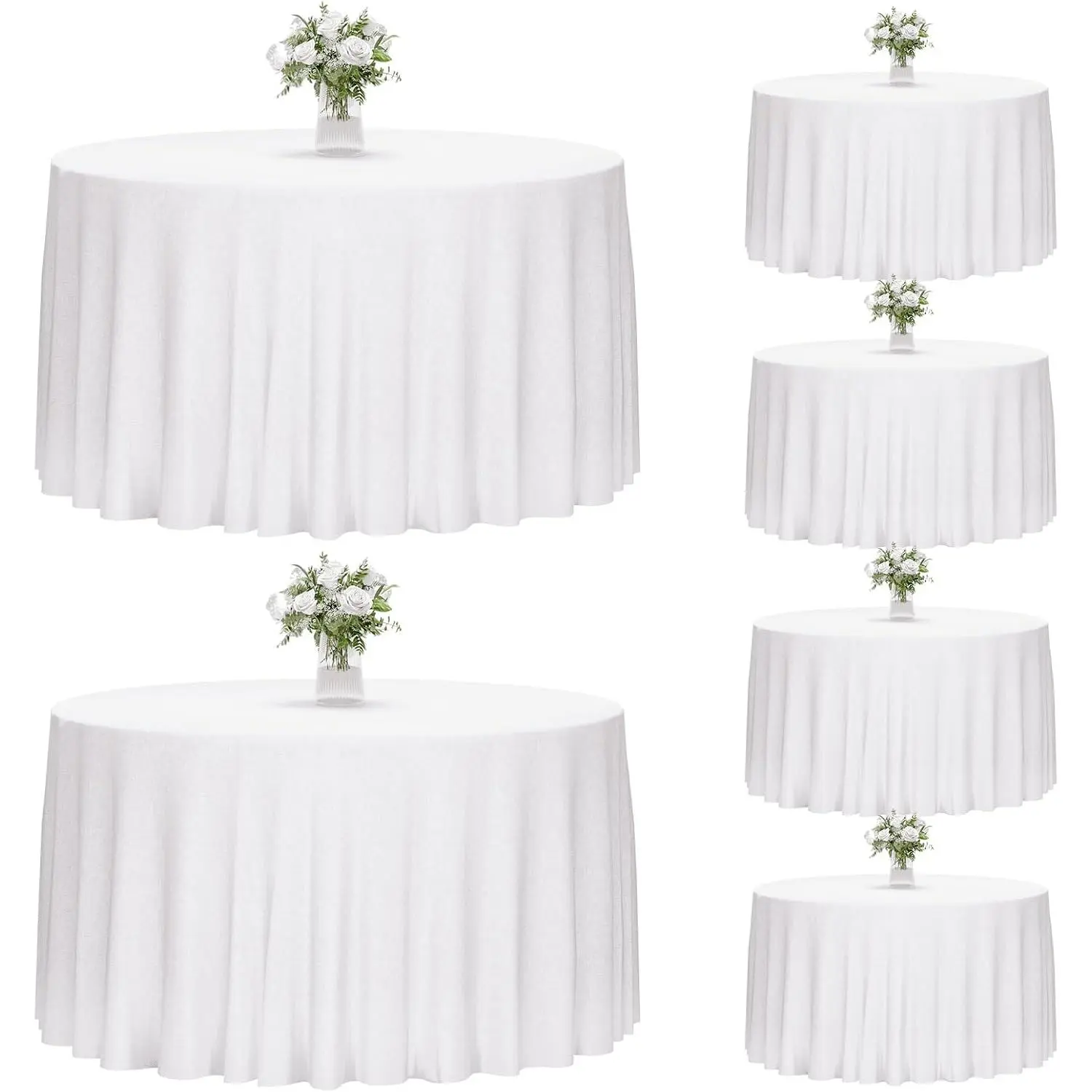 6-Pack White Circular Tablecloths, 120-in Polyester Washable Table Covers for Wedding, Party, Indoor Event Decor, Six Pack