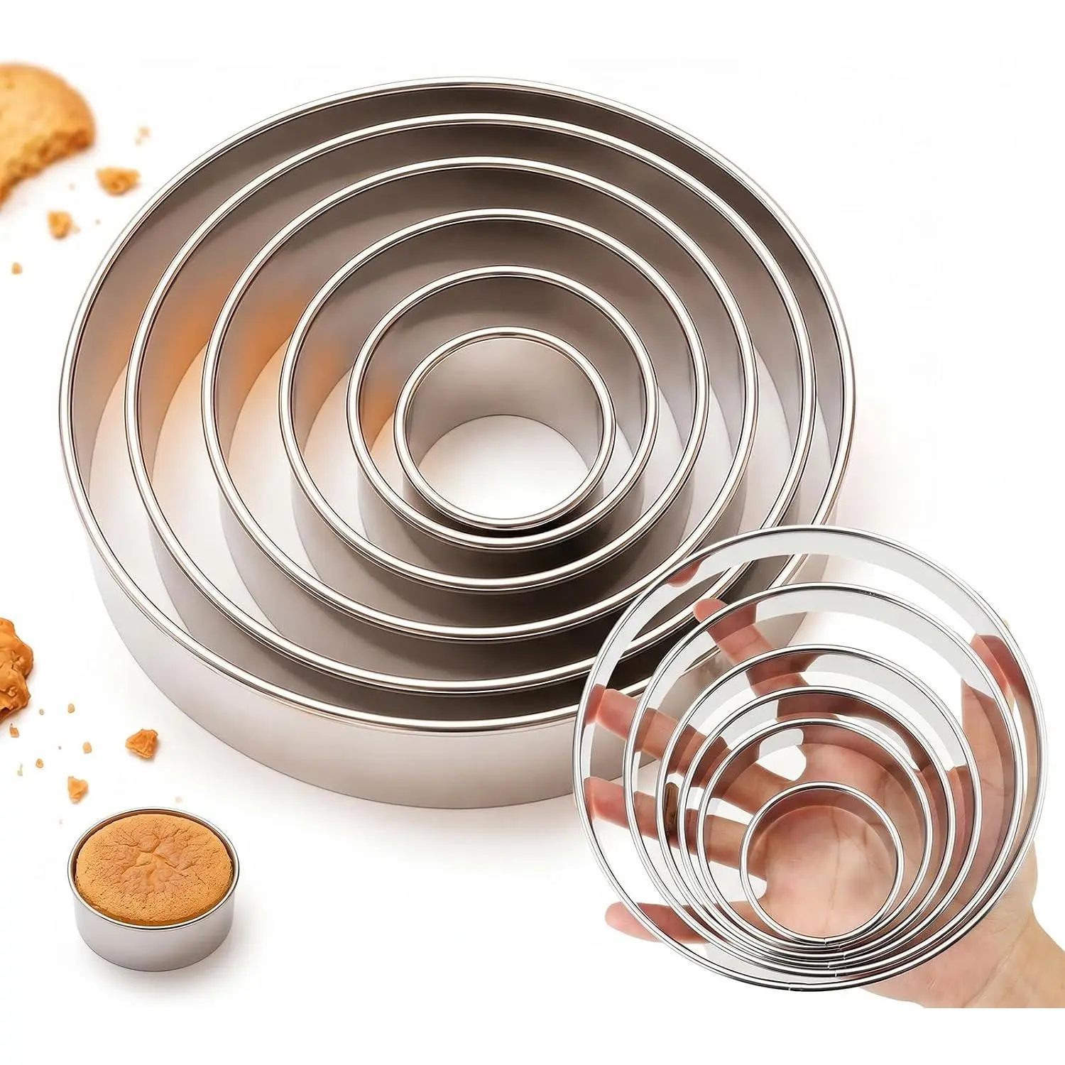 6 count Round Cookie Cutters, Stainless Steel Circle Biscuit Cutters for Baking, Multi Size Cookie Shaper for Pastry Donuts Fondant Sandwich