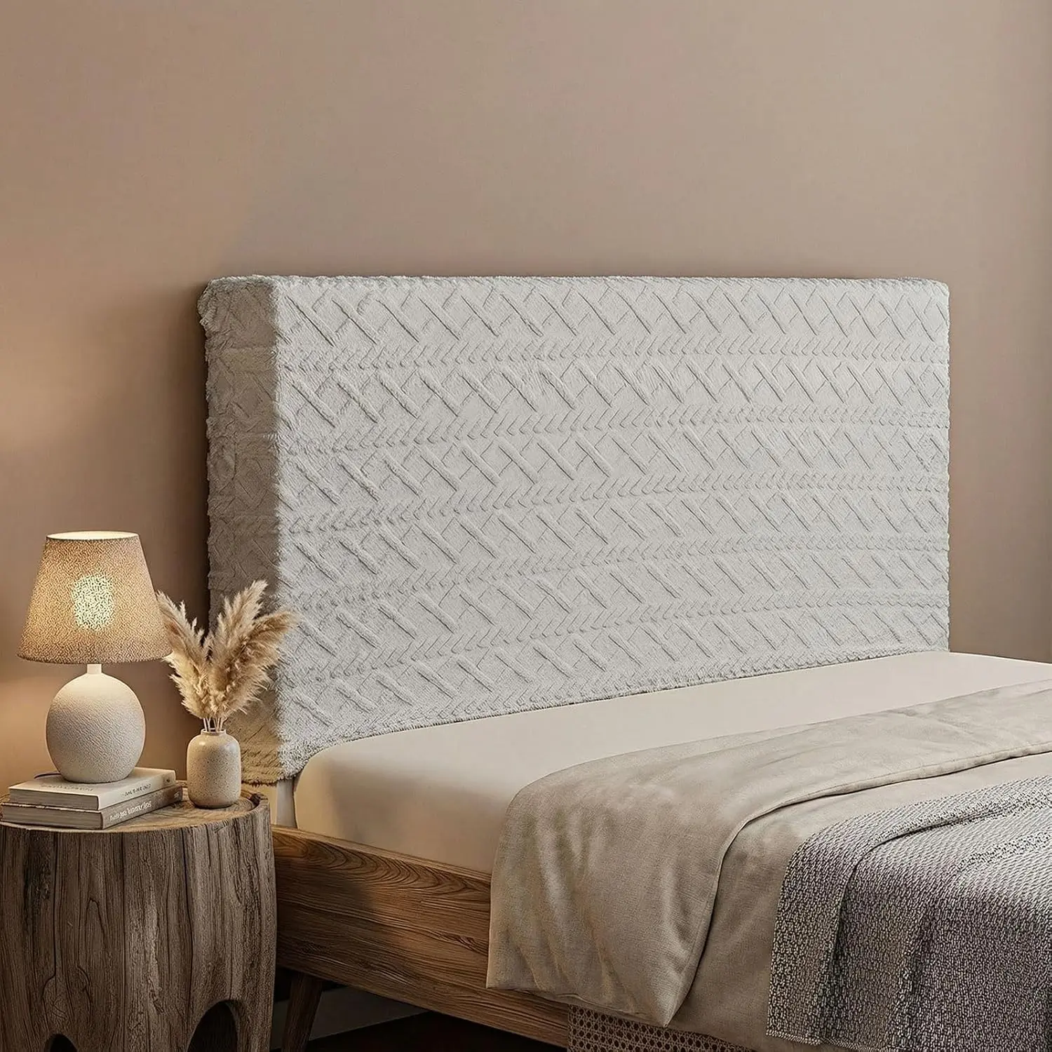Bed Headboard Cover Stretch Board Slipcover Dustproof Protector Velvet Cover for Bedroom Decor (Gray Queen 59"-67")